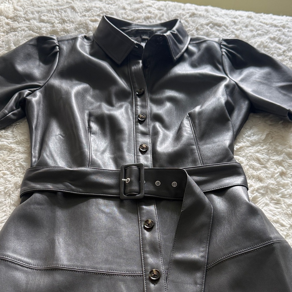 Ann Taylor Gray Belted Midi Dress